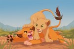 2019 3:2 ambiguous/ambiguous ambiguous_gender annoyed azzai canon_couple child claws disney duo eye_contact feet felid female_(lore) feral fur grass lion looking_at_another male_(lore) mammal nala_(the_lion_king) open_mouth open_smile outside pantherine paws pinned plant playing simba_(the_lion_king) sky smile tail tail_tuft tan_body tan_fur teeth the_lion_king tongue tuft watermark whiskers young young_ambiguous young_feral