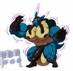 2019 anthro balls big_balls big_muscles big_penis black_nipples black_penis bobert bodily_fluids dwindling_muscles generation_4_pokemon genitals half-erect hi_res holding_object huge_balls huge_muscles huge_penis humanoid_genitalia humanoid_penis lucario male muscular muscular_anthro muscular_male nintendo nipples nude penis penis_shrinking plantigrade pokemon pokemon_(species) shrinking shrinking_balls shrinking_genitalia shrinking_muscles simple_background size_transformation solo standing sweat transformation weight_rack weights white_background yellow_balls