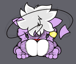 3_toes anthro big_butt big_ears black_body_hair body_hair briefs butt butt_focus clothing feet gold_(metal) gold_armband gold_jewelry hair hands_on_hips jewelry kneeling male multicolored_hair pointy_ears purple_body purple_skin rear_view red_waistband shortstack shortstack_male sitting sitting_on_ground soles solo spade_tail tail tighty_whities toes two_tone_hair underwear white_briefs white_clothing white_hair white_underwear wide_hips fatzoimp ico_(fatzoimp) demon imp hi_res