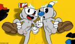 2017 animate_inanimate anus balls cuphead_(character) cuphead_(game) duo erection fleischer_style_toon for_a_head genitals hi_res humanoid humanoid_genitalia humanoid_penis kyoshinhei looking_at_viewer male mugman not_furry nude object_head penis toony