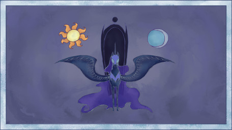 black_body black_feathers feathered_wings feathers female feral horn moon solo sun wings unknown_artist friendship_is_magic hasbro my_little_pony mythology nightmare_moon_(mlp) equid equine mammal mythological_creature mythological_equine winged_unicorn hi_res