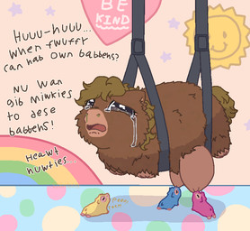 abuse ambiguous_gender amputee animal_abuse bodily_fluids bound breast_play breast_suck breastfeeding breasts brown_body brown_fur crotch_breasts crying dialogue disability female female_feral feral fur nude quadruple_amputee rainbow smiley_face snot sucking sun tears text torture young young_ambiguous young_feral serasugee fluffy_pony fluffy_pony_(species) mammal 2025 digital_media_(artwork) english_text