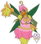 4_fingers alternate_form alternate_species anthro anthrofied armor beak belly big_breasts bottomwear breasts clothed clothing cosplay costume crossover_cosplay curvy_figure dress feathered_wings feathers female fingers flower front_view fully_clothed headgear helmet non-mammal_breasts orange_beak overweight overweight_anthro overweight_female pink_clothing pink_dress plant purple_eyes skirt slightly_chubby slightly_chubby_anthro slightly_chubby_female smile solo thick_thighs tongue topwear voluptuous wide_hips wings yellow_body yellow_feathers yellow_skin thevgbear bandai_namco digimon five_nights_at_freddy's scottgames chica_(fnaf) chica_(thevgbear) avian bird chicken digimon_(species) elemental_creature flora_fauna galliform gallus_(genus) lillymon phasianid 2021 crossover digital_media_(artwork) signature