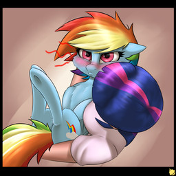 alternate_species bird's-eye_view blue_body blue_feathers blue_fur blush breasts clothed clothing duo feathered_wings feathers female feral fur grumpy hair high-angle_view humanized multicolored_hair multicolored_tail purple_body purple_fur rainbow_hair rainbow_tail tail wings conditional_dnp pudgeruffian friendship_is_magic hasbro my_little_pony mythology rainbow_dash_(mlp) twilight_sparkle_(mlp) equid equine human mammal mythological_creature mythological_equine pegasus 1:1 2015 absurd_res digital_media_(artwork) hi_res