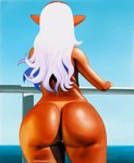 against_railing against_surface back_groove big_butt butt dark_body dark_skin faceless_character faceless_female female hair humanoid_pointy_ears not_furry nude railing rear_view sea solo suntan tan_body tan_line tan_skin water white_hair artbymadara plus-sized_elf kuroeda_(plus-sized_elf) elf humanoid hi_res