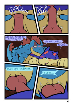 anal anal_penetration animal_genitalia animal_penis anthro anthro_on_feral anthro_penetrating anthro_penetrating_feral anus bestiality biped blue_body blue_fur blush border butt claws crocodilian_penis dialogue doggystyle duo ellipsis emphatic_ellipsis erection eye_scar facial_scar feral feral_penetrated from_behind_position fur genital_slit genitals green_eyes interspecies male male/male male_penetrated male_penetrating male_penetrating_male open_mouth page_number penetration penile penile_penetration penis penis_in_ass pink_penis scar sex speech_bubble spread_anus spread_butt spreading tan_body tan_fur teeth text tongue white_border ferzdracroc nintendo pokemon hagure_(ferzdracroc) lorel_(ferzdracroc) crocodilian feraligatr generation_2_pokemon mammal pokemon_(species) quilava reptile scalie 2025 comic digital_drawing_(artwork) digital_media_(artwork) english_text hi_res