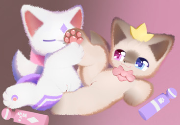 anthro claws crown cutie_mark duo feet female female/female foot_fetish foot_sniffing front_view fur genitals headgear hindpaw intersex intersex/female multicolored_body multicolored_fur paws sniffing toe_claws toy vaginal vulva white_body shiningcanc hasbro my_little_pony domestic_cat felid feline felis hybrid mammal hi_res