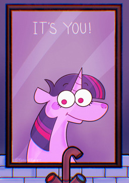 bathroom eyelashes faucet female feral floating_eyebrows fur highlights_(coloring) horn inside long_neck looking_at_mirror looking_at_object mane mirror pink_eyes pink_highlights purple_body purple_fur purple_mane sink smile solo text toony unicorn_horn white_sclera fallout_furret friendship_is_magic hasbro my_little_pony mythology twilight_sparkle_(mlp) equid equine mammal mythological_creature mythological_equine unicorn 2024 digital_drawing_(artwork) digital_media_(artwork) english_text hi_res