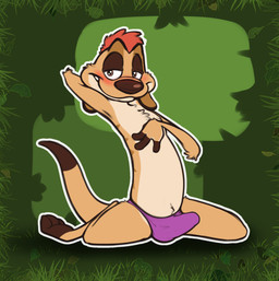 anthro biped blush bulge clothing detailed_bulge erection male male_anthro sitting solo speedo swimwear tenting emenius disney the_lion_king timon herpestid mammal meerkat hi_res