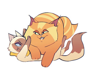 blush blush_lines bully bullying duo female female/female feral laying_on_top monotone_background overweight pinned pinning_down playing simple_background struggling struggling_to_lift teasing white_background sophielaurel1 pbs sagwa_the_chinese_siamese_cat sagwa_miao domestic_cat felid feline felis mammal hi_res