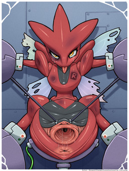 anthro arthropod_abdomen binder_(restraint) bodily_fluids branding branding_mark bruised bruised_eye drooling female gaping gaping_vagina genital_fluids genitals insect_wings leaking looking_at_viewer masochism pussy_juice_leaking restraint_device restrainted restraints ryona saliva saliva_string solo stretched_vagina tears tongue tongue_out torn_wing vaginal_fluids vulva wings wounded despairchanpu nintendo pokemon team_rocket arthropod generation_2_pokemon insect pokemon_(species) scizor 3:4 hi_res