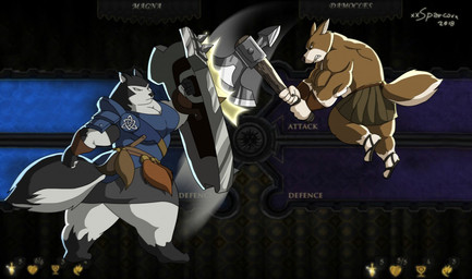 anthro armor axe barefoot biceps big_muscles black_body black_fur black_nose bottomwear breasts brown_body brown_fur clothed clothing duo feet female footwear fur gladiator holding_object holding_weapon huge_muscles hyper hyper_muscles leather leather_armor male melee_weapon multicolored_body multicolored_fur muscular muscular_anthro muscular_female muscular_male pteruges sandals shield shoes skirt topless topless_male triceps two_tone_body two_tone_fur warrior weapon white_body white_fur xxsparcoxx armello league_of_geeks damocles_(xxsparcoxx) magna_(armello) canid canine canis domestic_dog herding_dog mammal pastoral_dog welsh_corgi wolf 2018 digital_media_(artwork)
