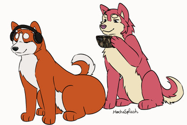 big_butt black_nose blinking blue_eyes butt cellphone clothing duo electronics eyes_closed feral fluffy fluffy_tail fur happy headgear headphones headwear holding_object holding_phone huge_butt hyper hyper_butt looking_at_another looking_at_butt orange_body orange_fur paws phone pink_body pink_fur pink_nose presenting recording red_body red_fur shaking_butt simple_background smartphone smile swaying tail tan_body tan_fur tuft white_background white_body white_fur mochasplash azuki_(coriponer) akita akita_inu canid canine canis domestic_dog husky mammal nordic_sled_dog spitz 2d_animation animated digital_media_(artwork) frame_by_frame