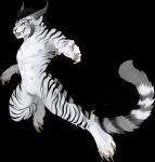 4_ears anthro big_tail blue_eyes claws fangs female flat_chested fluffy fluffy_tail fur genitals hair hindpaw horn mane multi_ear multi_nipple nipples nude pawpads paws pussy sabertooth_(anatomy) simple_background smile solo striped_body striped_fur stripes tail teeth text toe_claws transparent_background white_body white_fur blackchaos666 guild_wars charr felid mammal alpha_channel hi_res url watermark