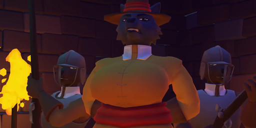 anthro armor ear_twitch female fire group gun larger_female looking_at_viewer male ranged_weapon roundheads size_difference torch weapon scaredy_hare general_hope_(scaredy_hare) canid canine canis domestic_dog mammal wolf animated hi_res no_sound short_playtime webm