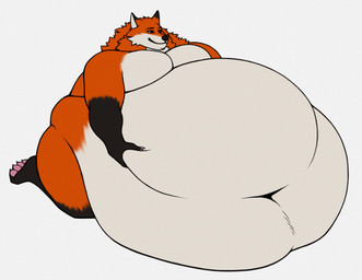 4_toes 5_fingers anthro belly belly_grab big_belly black_eyebrows black_nose brown_eyes claws deep_navel dipstick_ears ear_markings eyebrows feet fingers fur gloves_(marking) grey_claws happy huge_belly hyper hyper_belly kneeling leg_markings male markings moobs morbidly_obese morbidly_obese_anthro morbidly_obese_male multicolored_body multicolored_ears multicolored_fur navel obese obese_anthro obese_male orange_body orange_fur overweight overweight_anthro overweight_male pawpads pink_pawpads simple_background socks_(marking) solo toes white_background blojack_(artist) canid canine fox mammal hi_res