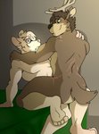 anthro antlers brown_body brown_fur butt duo eyewear fur glasses horn intimate looking_at_another male male/male nude scar smile straddling white_body white_fur sylvanedadeer klyn_(klyntar) rook_(lazymoose) deer mammal murid murine rat rodent hi_res