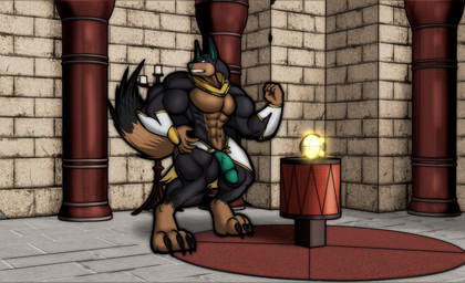 abs anthro big_muscles big_pecs big_penis black_body black_claws black_fur black_hair blonde_hair body_size_growth brown_body brown_fur claws clothing dipstick_tail fur genitals green_eyes green_penis growth hair huge_thighs humanoid_genitalia humanoid_penis long_hair long_tail male markings multicolored_body multicolored_fur multicolored_hair muscle_growth muscular muscular_anthro muscular_arms muscular_legs muscular_male muscular_thighs orb palmorph pecs penis size_transformation solo tail tail_markings temple text thick_thighs torn_clothing transformation radarrid3r palworld pocketpair kris_(zombiedwolf) anubis_(pal) pal_(species) absurd_res english_text hi_res