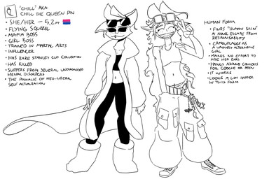 anthro duo eyewear eyewear_on_head female female/female goggles goggles_on_head smile standing text transformation unsuscaterpillar chill_(unsuscaterpillar) chipmunk flying_squirrel ground_squirrel humanoid mammal rodent sciurid 3:2 absurd_res english_text hi_res model_sheet