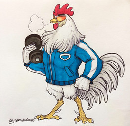 4_toes 5_fingers anisodactyl anthro avian_caruncle beak bodily_fluids breath claws clothing comb_(anatomy) dewclaw dewlap_(anatomy) digitigrade dumbbell exercise eyewear feathers feet fingers head_crest humanoid_hands jacket male muscular muscular_anthro muscular_male scuted_feet scutes simple_background solo spurs standing sunglasses sweat tail tail_feathers toe_claws toes topwear wattle weightlifting weights white_body white_claws workout keenadraws animal_crossing nintendo goose_(animal_crossing) avian bird chicken galliform phasianid full-length_portrait hi_res marker_(artwork) portrait traditional_media_(artwork)