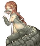 bodily_fluids breasts drooling fangs female green_body green_scales hair looking_back mid_transformation nude open_mouth saliva scales simple_background solo species_transformation tears teeth transformation white_background young airotf crocodilian human mammal reptile scalie 2015