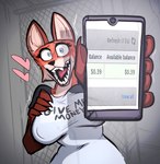 anthro asking_for_money begging clothing electronics erect_nipples female heart_symbol nipple_outline nipples phone shirt smile solo topwear keadanger commfox_(keadanger) canid canine fox mammal hi_res