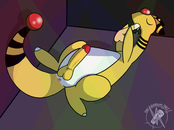 anus balls bodily_fluids cum cum_in_mouth cum_inside disembodied_penis duo feral genital_fluids genitals lying male oral oral_penetration penetration penis pink_anus yellow_body jackasplat nintendo pokemon ampharos generation_2_pokemon pokemon_(species) hi_res