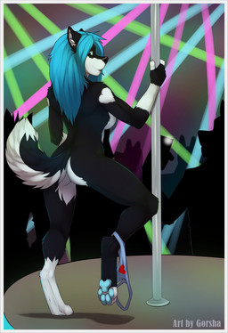 anthro breasts butt clothed clothing clothing_around_one_leg dancing feet female hindpaw nude panties partially_clothed paws pole pole_dancing side_boob solo underwear underwear_around_one_leg underwear_down undressing gorsha_pendragon canid canine canis domestic_dog mammal digital_media_(artwork) hi_res shaded