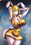 big_breasts blonde_hair breasts female fluffy fluffy_tail food fur hair pink_nose plant scut_tail short_tail small_waist solo tail text thick_thighs vegetable white_body white_fur wide_hips xhaart one_piece carrot_(one_piece) animal_humanoid humanoid lagomorph lagomorph_humanoid leporid leporid_humanoid mammal mammal_humanoid minkmen_(one_piece) rabbit rabbit_humanoid hi_res url