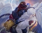 2_penises abs animal_genitalia animal_penis anthro balls barazoku beak big_balls big_muscles big_penis bodily_fluids butt city_crushing city_destruction cum destruction duo ejaculation equine_genitalia equine_penis erection excessive_cum excessive_genital_fluids feathers flooding fur genital_fluids genitals hair horn hug huge_muscles hugging_another humanoid_genitalia humanoid_penis hyper kissing macro male male/male multi_genitalia multi_penis muscular muscular_anthro muscular_male nipples nude pecs penis standing tentacles wings goroguro abaddonstrife sova avian bird canid canine canis demon hybrid mammal owl wolf absurd_res digital_media_(artwork) hi_res painting_(artwork)