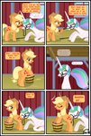 absurd_res apple applejack_(mlp) base_three_layout bdsm blonde_hair bridle bucket butt comic container dialogue dominant dominant_female duo english_text equid equine female female/female feral food friendship_is_magic fruit genitals grid_layout gutovi-kun hair hasbro hi_res horn mammal multicolored_hair my_little_pony mythological_creature mythological_equine mythology oral petplay plant ponyplay princess_celestia_(mlp) profanity pussy reins roleplay six_frame_grid six_frame_image submissive submissive_female text three_row_layout winged_unicorn wings