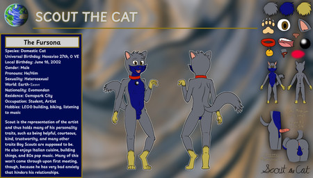 animal_genitalia animal_penis anthro anus balls blue_body blue_fur brown_eyes butt collar collar_only feline_genitalia feline_penis fur genitals grey_body grey_fur male nude pawpads penile_spines penis planet presenting presenting_hindquarters sheath solo text yellow_body yellow_fur scoutthecat02 scout_the_cat_(character) domestic_cat felid feline felis mammal english_text hi_res model_sheet