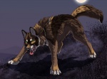 2012 after_transformation bottomwear canid canine canis claws clothing digitigrade feral fur green_eyes hindpaw male mammal moon mythological_canine mythological_creature mythology open_mouth pants paws quadruped sabretoothed_ermine snout solo tail teeth tongue transformation were werecanid werecanine werewolf wolf