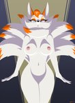 anthro blue_eyes breasts female looking_at_viewer nipples solo devo87 asian_mythology east_asian_mythology hotel_transylvania japanese_mythology mythology kitsune_(hotel_transylvania) canid canine fox mammal yokai 2020 digital_media_(artwork) hi_res