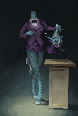 anthro bow_tie clothed clothing female hooves horn illusionist legwear magic_wand solo stockings stuck tail trick unguligrade adeptus-monitus friendship_is_magic hasbro my_little_pony trixie_(mlp) equid equine horse mammal pony