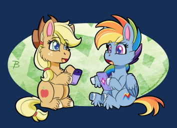 blonde_hair cellphone chibi duo electronics female feral green_eyes hair hooves multicolored_hair phone rainbow_hair smartphone wings inuhoshi-to-darkpen friendship_is_magic hasbro my_little_pony mythology applejack_(mlp) rainbow_dash_(mlp) equid equine mammal mythological_creature mythological_equine pegasus alpha_channel