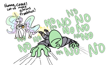 ?_face dialogue duo feathered_wings feathers female hair horn magic male text white_body white_feathers wings friendship_is_magic hasbro my_little_pony mythology anon princess_celestia_(mlp) equid equine human mammal mythological_creature mythological_equine winged_unicorn english_text