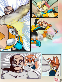 age_difference anthro cosplay crossover_cosplay damage eyewear female fight goggles male older_male saiyan_armor thedarkvictim image_comics invincible_(image_comics) sega sonic_the_hedgehog_(series) conquest_(invincible) cream_the_rabbit miles_prower canid canine fox human humanoid mammal comic crossover hi_res