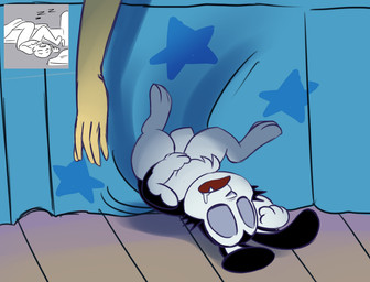anthro bed_sheet bedding black_body black_ears black_fur bodily_fluids chest_tuft drooling eyes_closed fangs fur hand_on_belly inside long_ears lying lying_on_ground male multicolored_body multicolored_fur on_back on_ground saliva scut_tail sharp_teeth short_tail sleeping solo tail teeth tuft two_tone_body two_tone_fur white_body white_fur white_nose white_tail white_tuft 8-bit-britt bunnicula_(series) bunnicula lagomorph leporid mammal rabbit vampire 2017 digital_media_(artwork)