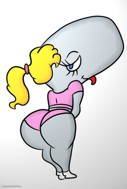 anthro big_butt blonde_hair butt female hair lipstick looking_at_viewer looking_back makeup presenting presenting_hindquarters simple_background solo tongue tongue_out j5furry zinnthos nickelodeon spongebob_squarepants pearl_krabs aquatic cetacean mammal physeteroid sperm_whale toothed_whale whale