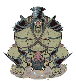 armor beard belly bodily_fluids body_hair braided_beard chest_hair drooling duo facial_hair fellatio forced forced_oral genitals hairy headgear helmet horn humanoid_genitalia humanoid_penis male male/male navel nipples oral penetration penile penile_penetration penis saliva sex shoulder_hair smile tongue tongue_out dramamine humanoid orc satyr hi_res