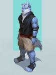 anthro clothed clothing fur looking_at_viewer male muscular muscular_anthro muscular_male simple_background solo wball canid canine canis mammal wolf 2018 digital_media_(artwork)