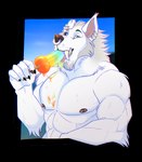 abs anthro barbell_piercing big_fangs blue_eyes blue_sclera border brown_nipples cheek_tuft ear_piercing ear_ring facial_piercing facial_tuft fangs food fur head_tuft lip_piercing lip_ring male multiple_piercings muscular muscular_anthro muscular_male narrowed_eyes neck_tuft nipple_barbell nipple_piercing nipples nose_piercing nose_ring notched_ear nude pecs penis_popsicle piercing popsicle popsicle_in_mouth popsicle_melting ring_piercing septum_piercing septum_ring simple_background solo teeth transparent_border tuft white_body white_fur ninetht blizzard_entertainment warcraft canid mammal werecanid werecreature worgen alpha_channel