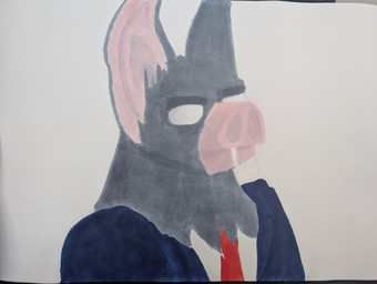 clothed clothing fully_clothed fur grey_body grey_fur hair male necktie short_hair simple_background solo three-quarter_view white_background doxin dispatch sonar_(dispatch) bat humanoid mammal 2025 absurd_res hi_res portrait shaded traditional_media_(artwork)