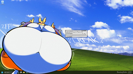 anthro belly belly_expansion big_belly big_breasts blue_sky breast_expansion breasts digital_inflation expansion female fur huge_belly hyper hyper_belly inflation overweight photo_background sky solo text user_interface weight_gain yellow_body yellow_fur smokey_blokey bandai_namco digimon microsoft microsoft_windows windows_11 windows_xp canid digimon_(species) mammal renamon 2025 absurd_res adversarial_noise english_text hi_res mixed_media photography_(artwork)