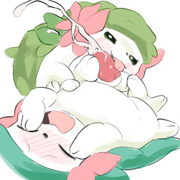 ambiguous_gender balls blush bodily_fluids chibi covering covering_face cum cumshot dominant dominant_ambiguous duo ejaculation eyes_closed fellatio feral feral_on_feral genital_fluids genitals green_body kemono licking male male/male oral penile penis penis_lick sex simple_background tapering_penis tongue tongue_out white_background white_body koppepan nintendo pokemon generation_4_pokemon land_forme_shaymin legendary_pokemon pokemon_(species) shaymin shiny_pokemon 1:1 hi_res