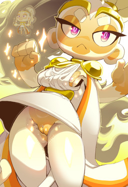 anthro blonde_hair breasts clothed clothing dress female fur genitals hair monkey_tail nipple_slip nipples no_underwear pink_eyes pink_nipples ponytail small_breasts solo tail vulva white_body white_clothing white_dress white_fur white_tail goatboydraws bloons_card_storm bloons_tower_defense ninja_kiwi adora_(bloons) haplorhine mammal monkey primate hi_res