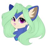 anthro blue_body female green_hair hair inner_ear_fluff looking_at_viewer machine multicolored_body pink_eyes pink_nose robotic screw smile solo tan_body tuft alphadesu k4t3_ar1a android felid feline mammal robot hi_res