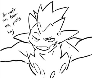 dialogue looking_at_viewer solo text unknown_artist nintendo pokemon amped_toxtricity generation_8_pokemon pokemon_(species) toxtricity 2019 aliasing digital_media_(artwork) english_text hi_res monochrome