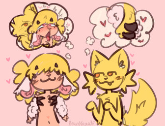 anthro big_tail blonde_hair blush blush_lines cheek_tuft duo facial_tuft femboy fingers hair hand_holding heart_symbol hooved_fingers hooves horn male male/male sex short_tail standing tail thought_bubble tuft bean0tastic alex_(alelander) beanie_(bean0tastic) bovid caprine felid feline mammal sheep digital_drawing_(artwork) digital_media_(artwork) hi_res